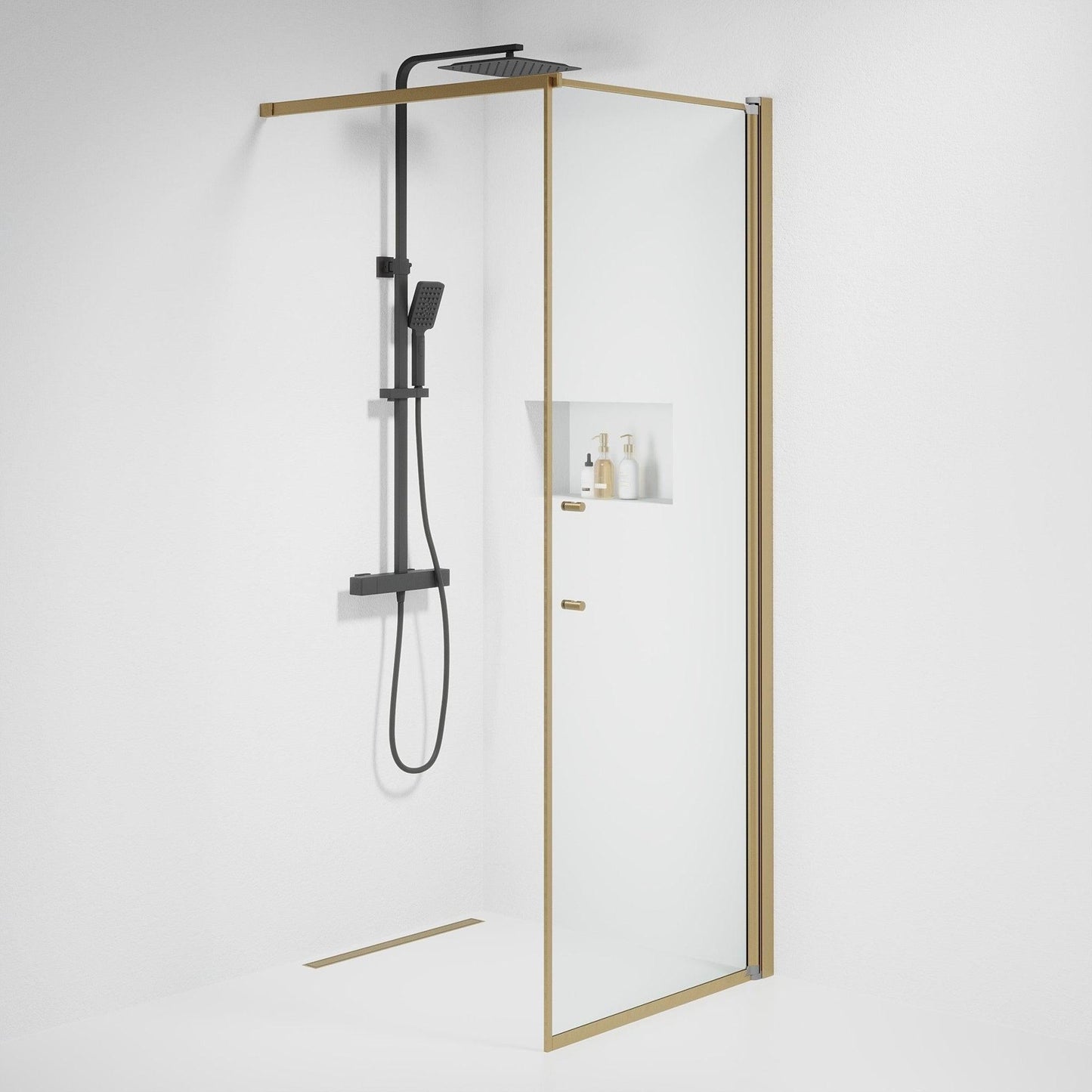Fast duschvägg med stabiliseringsstag 70x198 cm - 6 mm klart nanoglas - bronsprofil - Vänern