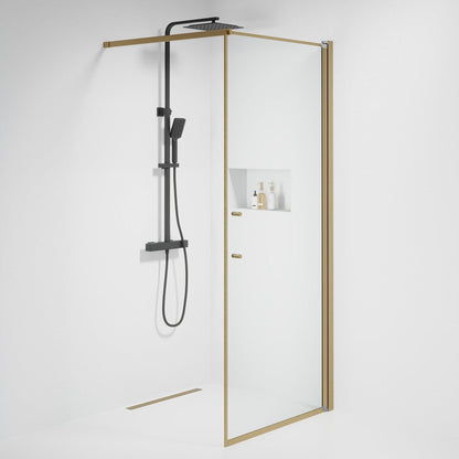 Fast duschvägg med stabiliseringsstag 70x198 cm - 6 mm klart nanoglas - bronsprofil - Vänern