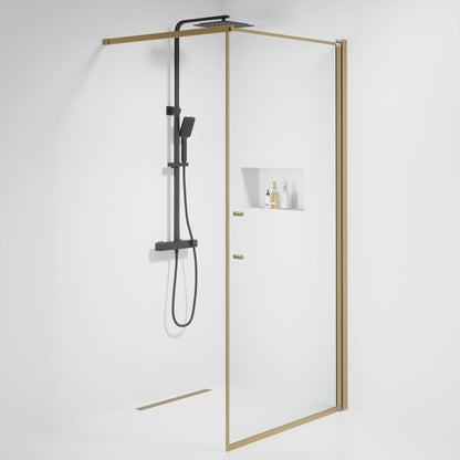 Fast duschvägg med stabiliseringsstag 70x198 cm - 6 mm klart nanoglas - bronsprofil - Vänern