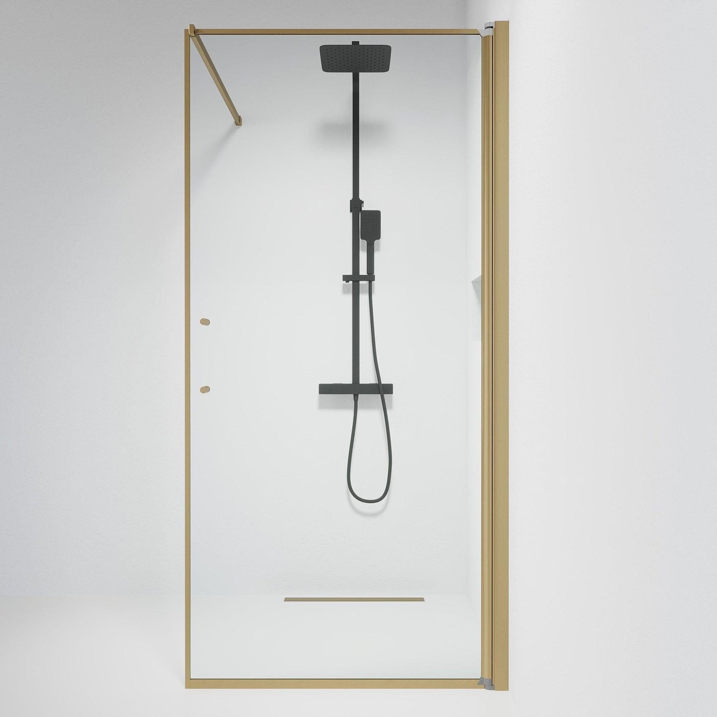 Fast duschvägg med stabiliseringsstag 90x198 cm - 6 mm klart nanoglas - bronsprofil - Vänern