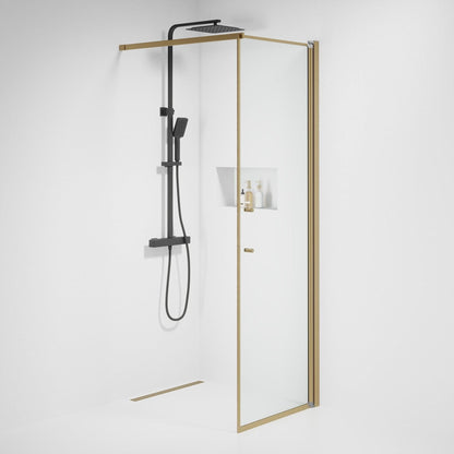 Fast duschvägg med stabiliseringsstag 90x198 cm - 6 mm klart nanoglas - bronsprofil - Vänern