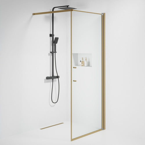 Fast duschvägg med stabiliseringsstag 90x198 cm - 6 mm klart nanoglas - bronsprofil - Vänern