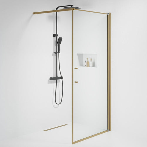 Fast duschvägg med stabiliseringsstag 100x198 cm - 6 mm klart nanoglas - bronsprofil - Vänern