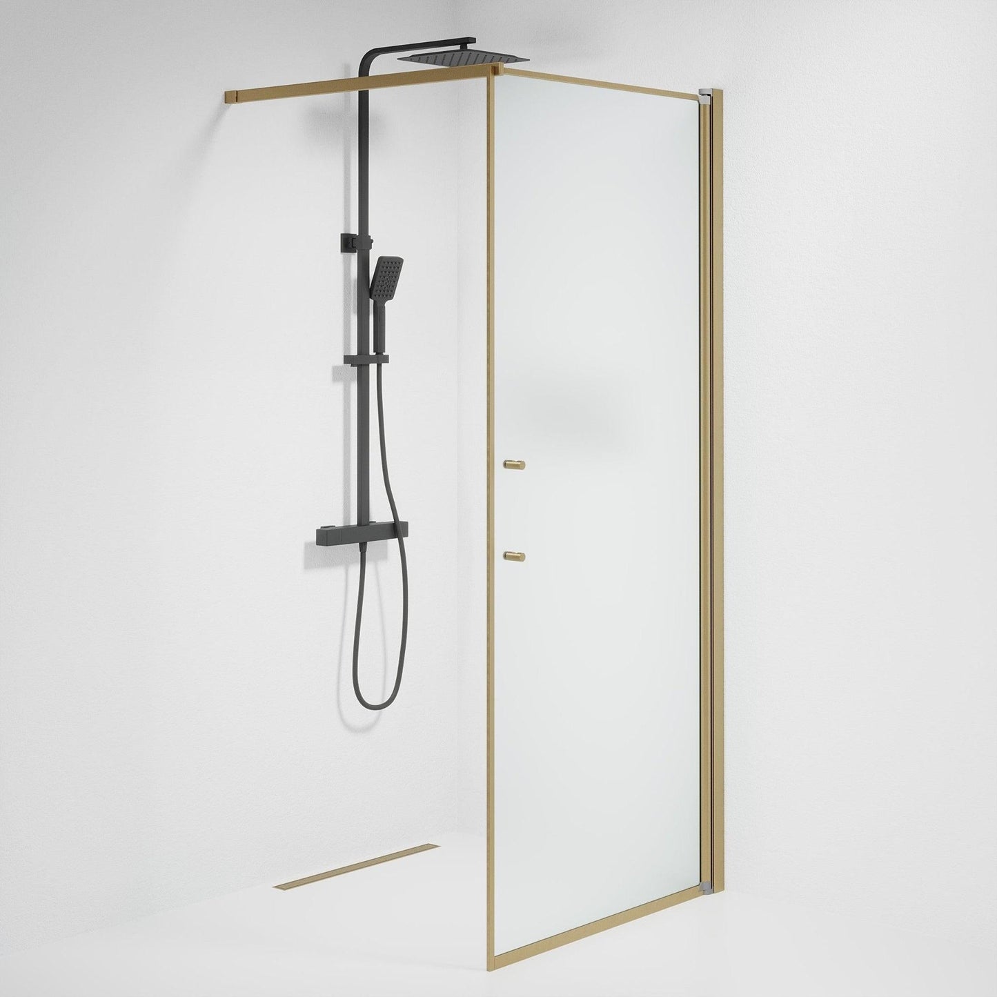 Fast duschvägg med stabiliseringsstag 70x198 cm - 6 mm frostat nanoglas - bronsprofil - Vänern