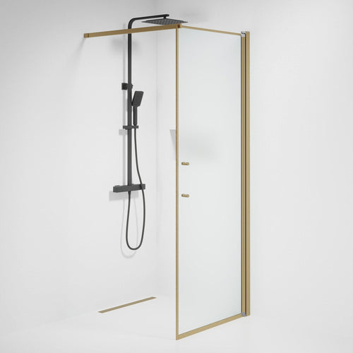 Fast duschvägg med stabiliseringsstag 80x198 cm - 6 mm frostat nanoglas - bronsprofil - Vänern