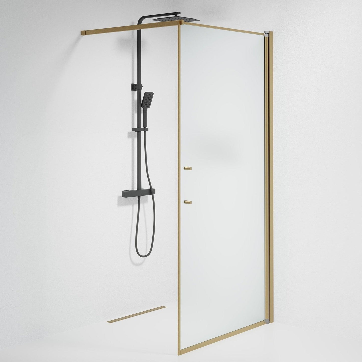 Fast duschvägg med stabiliseringsstag 80x198 cm - 6 mm frostat nanoglas - bronsprofil - Vänern