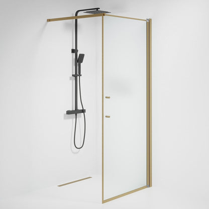 Fast duschvägg med stabiliseringsstag 90x198 cm - 6 mm frostat nanoglas - bronsprofil - Vänern