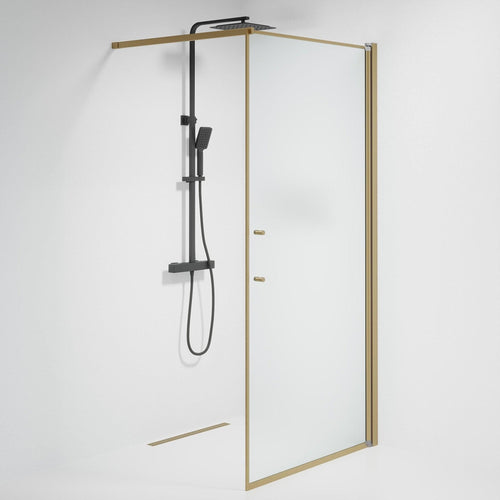 Fast duschvägg med stabiliseringsstag 100x198 cm - 6 mm frostat nanoglas - bronsprofil - Vänern