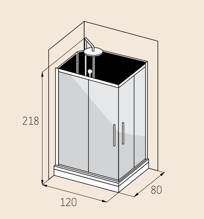 Duschkabin fyrkantig 70x90x215 cm - satinprofiler - klart/svart glas - inkl. blandare och dusch - Gilleleje
