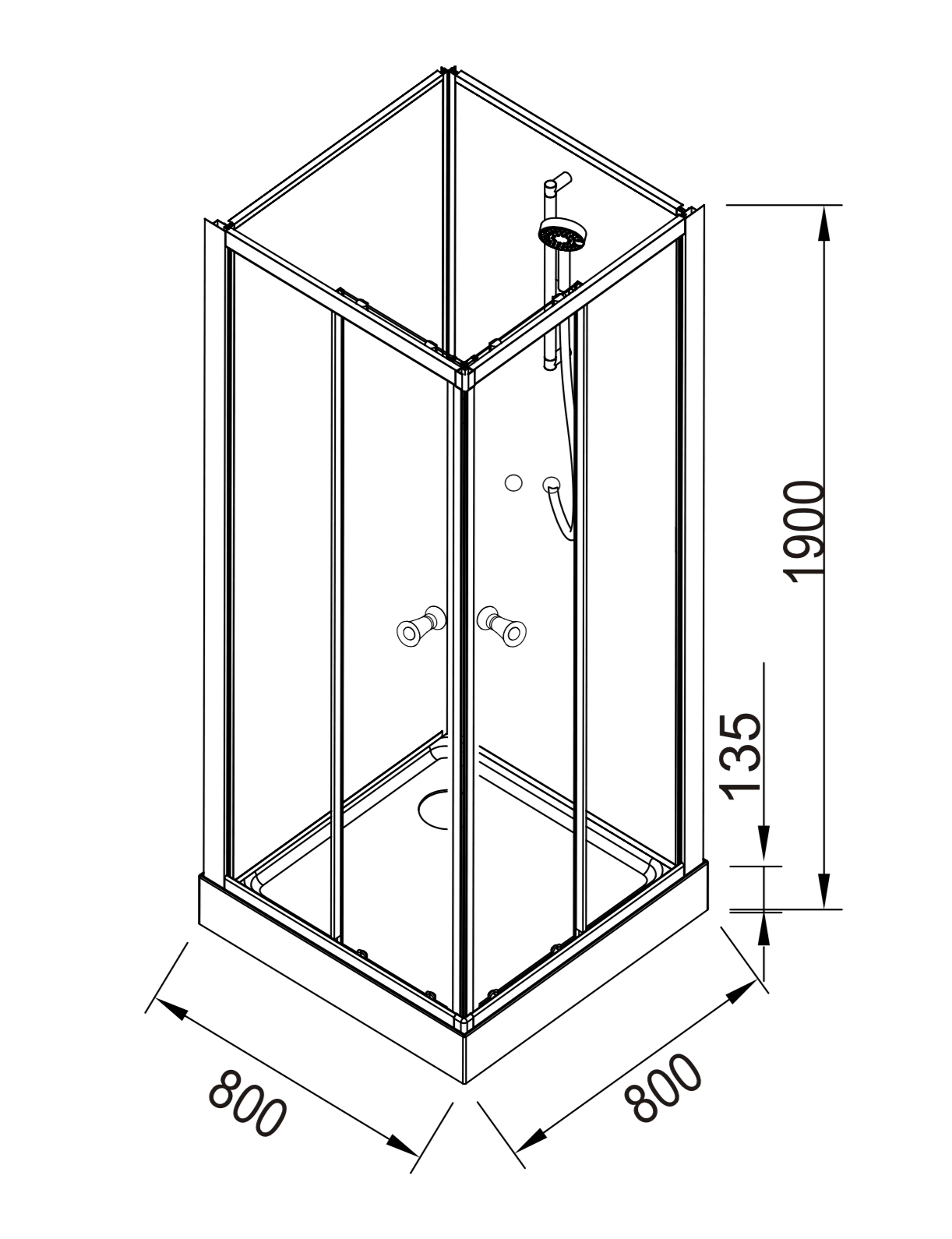 Duschkabin fyrkantig 70x90x215 cm - satinprofiler - klart/svart glas - inkl. blandare och dusch - Gilleleje