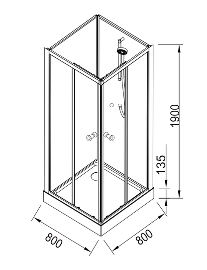 Duschkabin halvrund 90x90x215 cm - satinprofiler - klart/svart glas - inkl. blandare och dusch - Gilleleje
