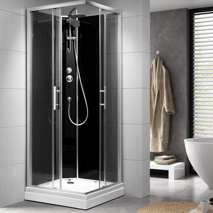 Duschkabin halvrund 90x90x215 cm - satinprofiler - klart/svart glas - inkl. blandare och dusch - Gilleleje