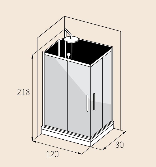 Duschkabin halvrund 90x90x215 cm - satinprofiler - klart/svart glas - inkl. blandare och dusch - Gilleleje