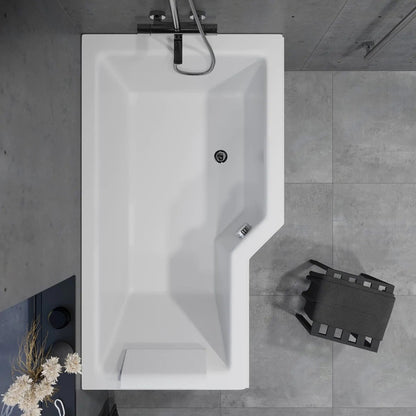 Asymmetriskt badkar högervänt 150x85 cm i vit akryl med frontpanel, benstativ, avloppssats och bräddavloppssats - Svensmarke