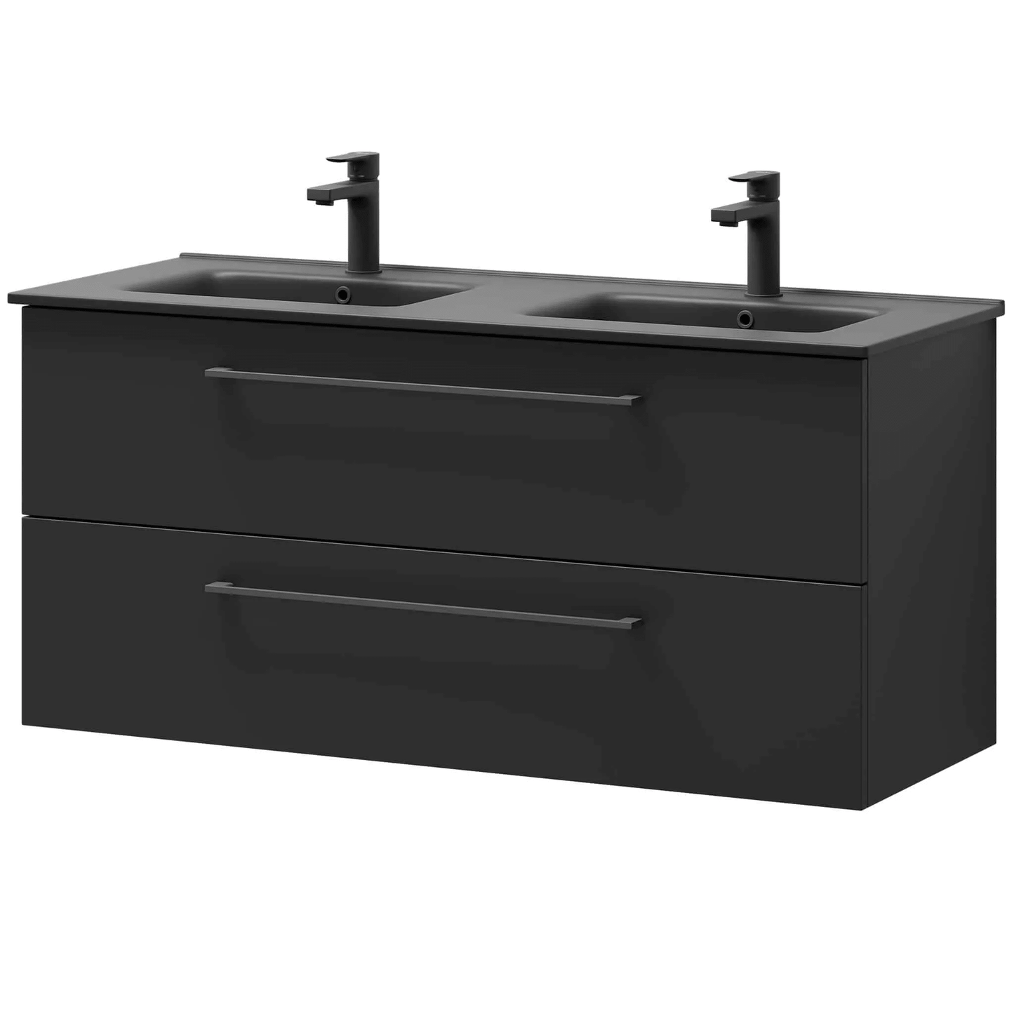 Badrumsmöbel med klassiska fronter - 80x46x57 cm - mattsvart - svart porslinstvättställ - svart handtag - Vollen