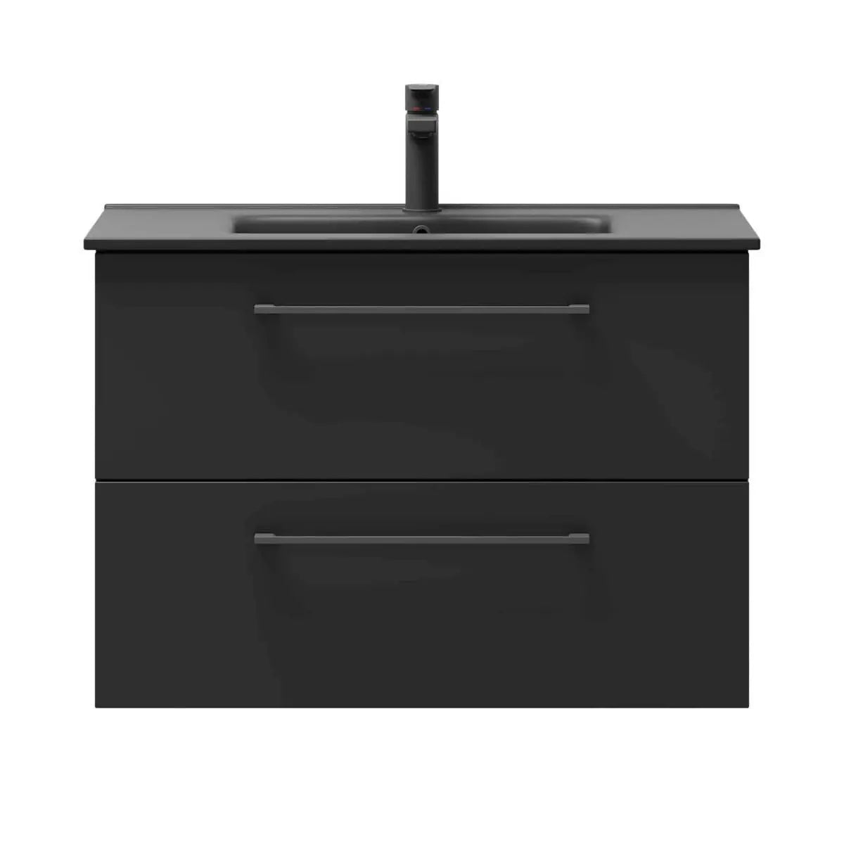 Badrumsmöbel med klassiska fronter - 100x46x57 cm - mattsvart - svart porslinstvättställ - svart handtag - Vollen
