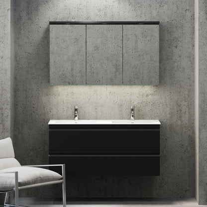 Badrumsmöbel med integrerade fronter - 60x46x57 cm - mattsvart - tvättställ i massivt material - Knarrlagsund