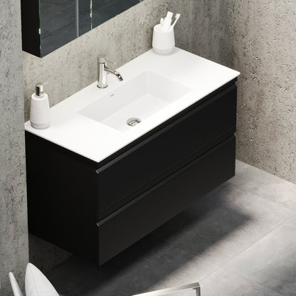 Badrumsmöbel med integrerade fronter - 80x46x57 cm - mattsvart - tvättställ i solid surface - Knarrlagsund
