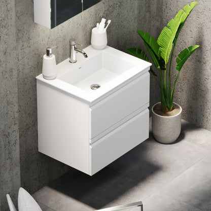 Badrumsmöbel med integrerade fronter - 100x46x57 cm - matt vit - tvättställ i solid surface - Knarrlagsund