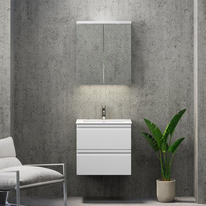 Badrumsmöbel med integrerade fronter - 100x46x57 cm - matt vit - tvättställ i solid surface - Knarrlagsund