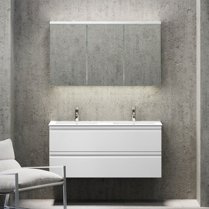 Badrumsmöbel med integrerade fronter - 100x46x57 cm - matt vit - tvättställ i solid surface - Knarrlagsund