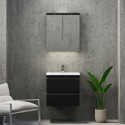 Badrumsmöbel med integrerade fronter - 120x46x57 cm - mattsvart - tvättställ i solid surface - Knarrlagsund