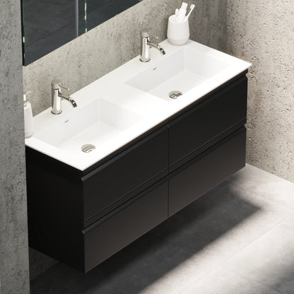 Badrumsmöbel med integrerade fronter - 120x46x57 cm - mattsvart - tvättställ i solid surface - Knarrlagsund
