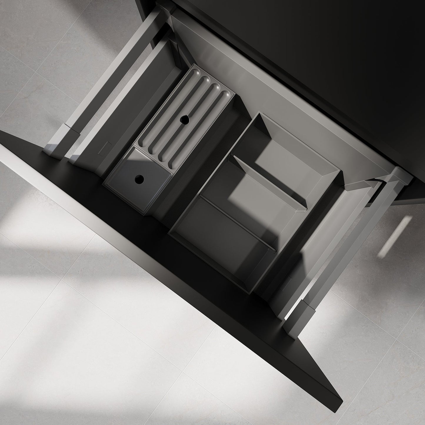 Badrumsmöbel med integrerade fronter - 120x46x57 cm - mattsvart - dubbelt tvättställ i solid surface - Knarrlagsund