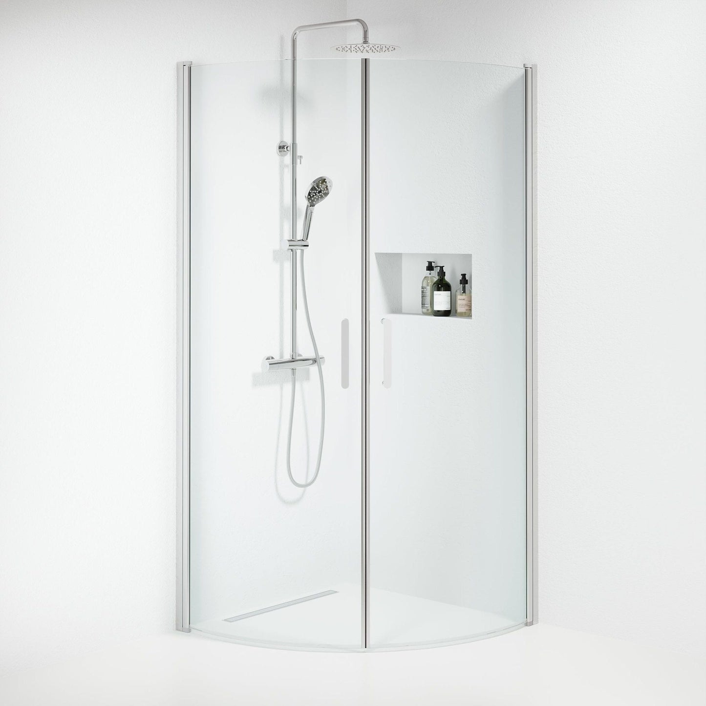 Duschhörna halvrund 80x80x195 cm - 6 mm klart nanoglas - kromprofil - Sandefjord