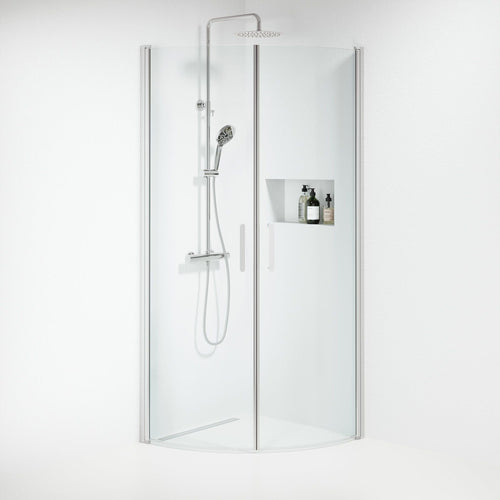 Duschhörna halvrund 80x80x195 cm - 6 mm klart nanoglas - kromprofil - Sandefjord