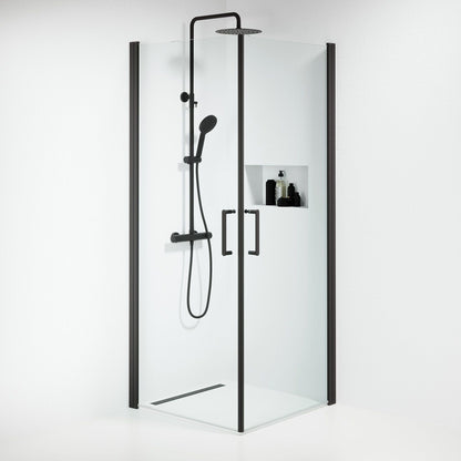 Duschhörna fyrkantig 80x80x195 cm - 6 mm klart nanoglas - svart profil - Sandefjord