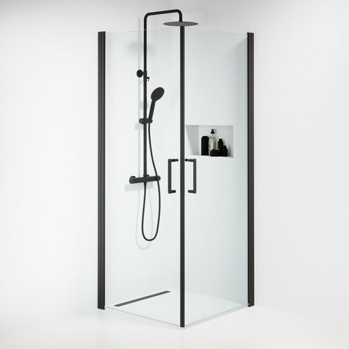 Duschhörna fyrkantig 80x80x195 cm - 6 mm klart nanoglas - svart profil - Sandefjord