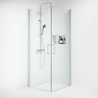 Duschhörn fyrkantig 80x80x195 cm - 6 mm klart nanoglas - kromprofil - Sandefjord