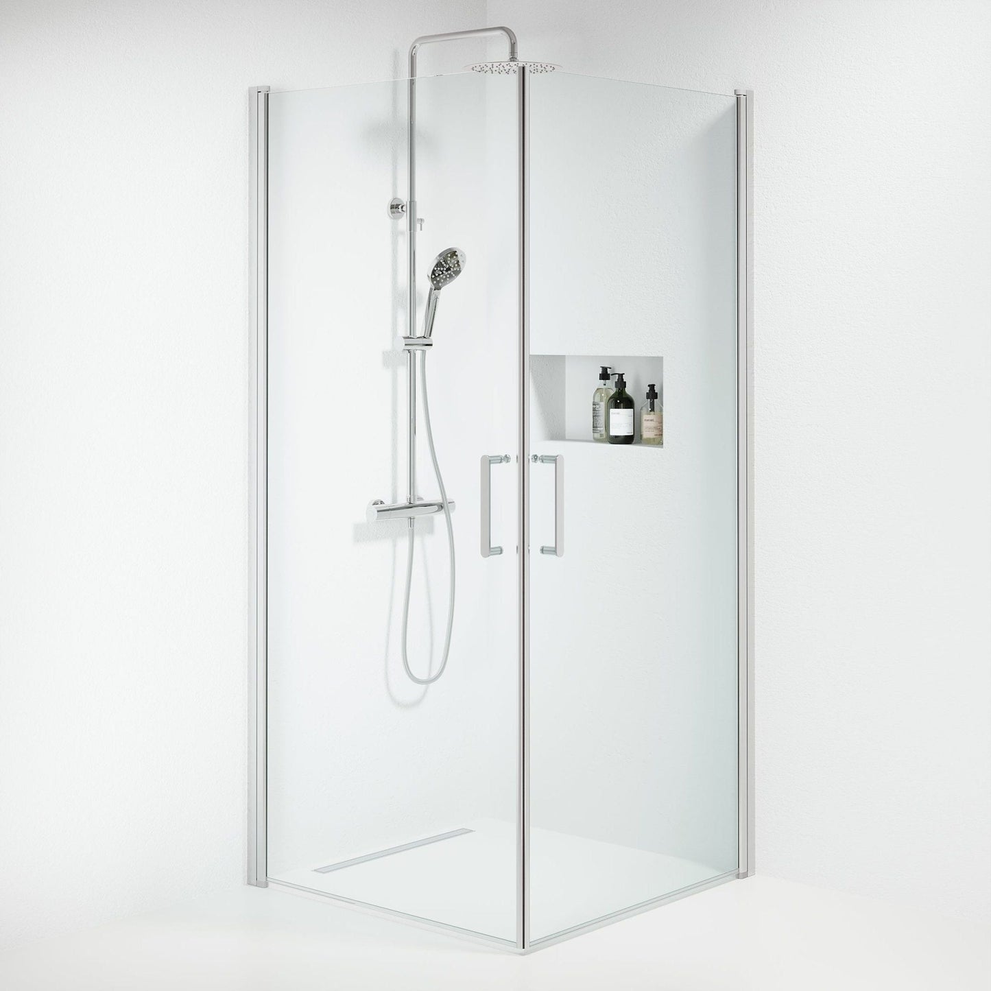 Duschhörn fyrkantig 80x80x195 cm - 6 mm klart nanoglas - kromprofil - Sandefjord