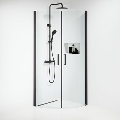 Duschhörna halvrund 90x90x195 cm - 6 mm klart nanoglas - svart profil - Sandefjord