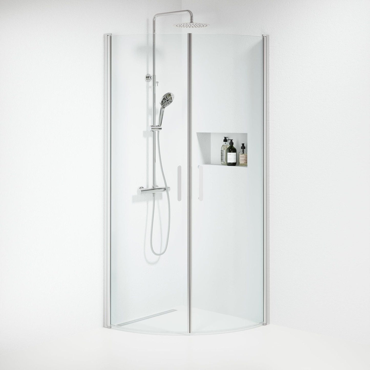 Duschhörna halvrund 90x90x195 cm - 6 mm klart nanoglas - kromprofil - Sandefjord
