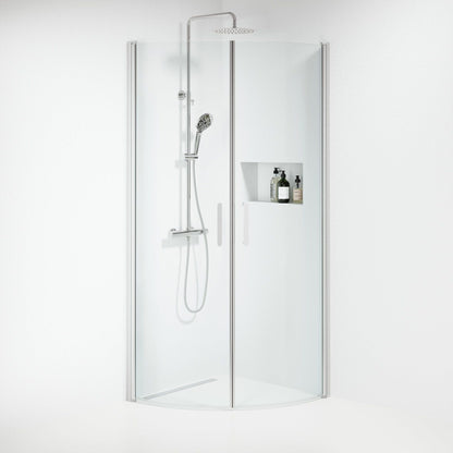 Duschhörna halvrund 90x90x195 cm - 6 mm klart nanoglas - kromprofil - Sandefjord