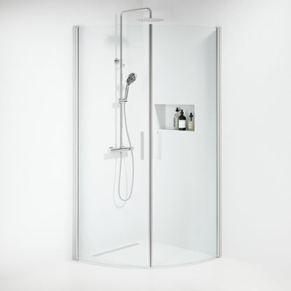 Duschhörna halvrund 90x90x195 cm - 6 mm klart nanoglas - kromprofil - Sandefjord