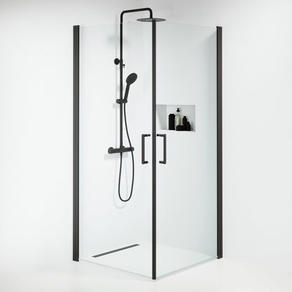 Duschhörn fyrkantig 90x90x195 cm - 6 mm klart nanoglas - svart profil - Sandefjord