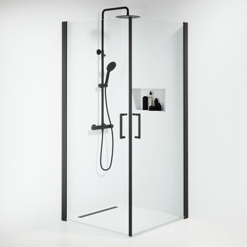 Duschhörn fyrkantig 90x90x195 cm - 6 mm klart nanoglas - svart profil - Sandefjord