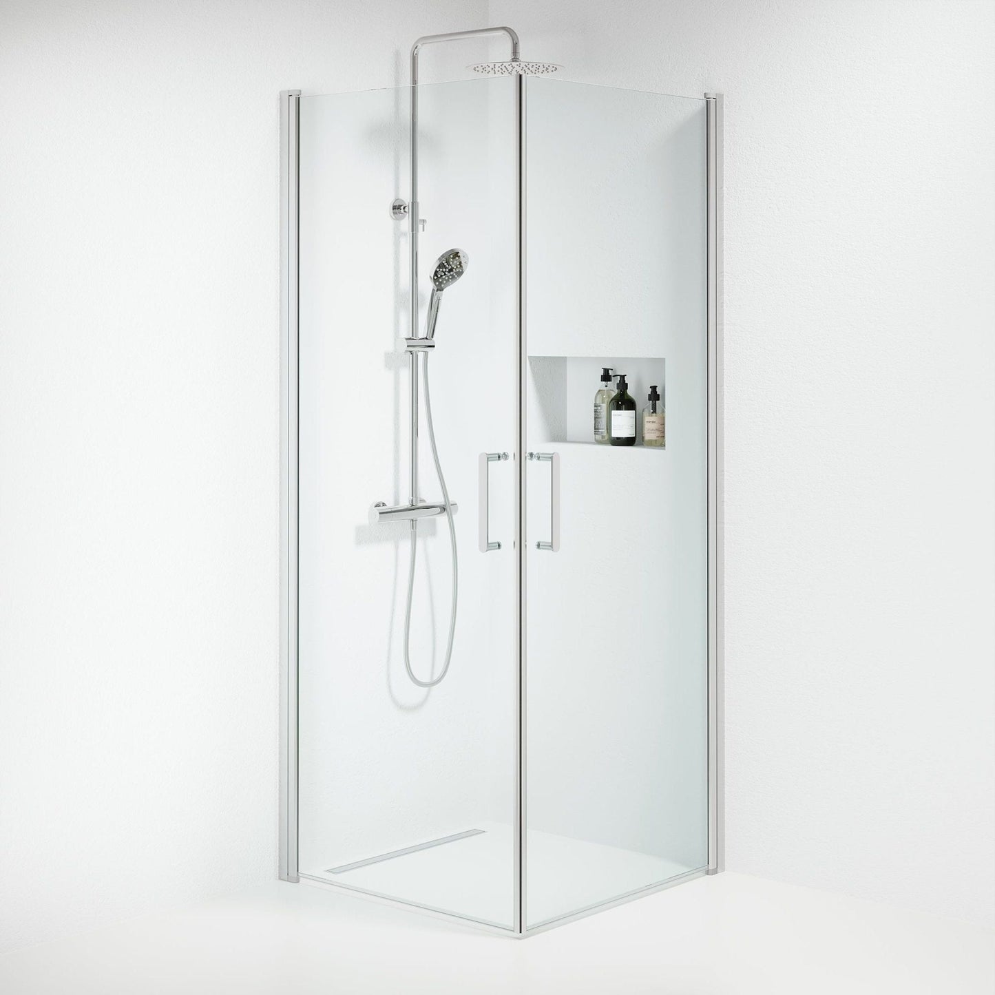 Duschhörn fyrkantig 90x90x195 cm - 6 mm klart nanoglas - kromprofil - Sandefjord