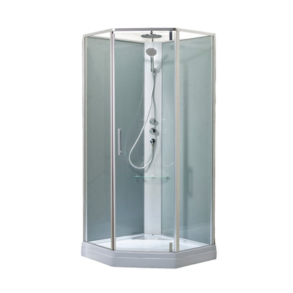 Duschkabin pentagonal - 90x90x220 cm - satinprofiler - klart och grått glas - inkl. blandare och dusch - Marienlyst Premium