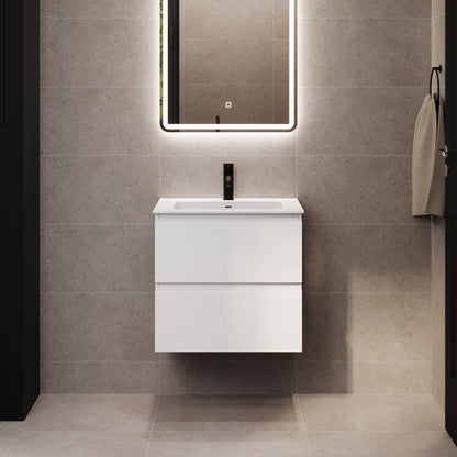 Badrumsmöbel med klassiska integrerade fronter - 60x46x57 cm - mattvit - tvättställ i solid surface - Sifjord