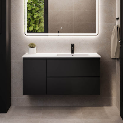 Badrumsmöbel med klassiska integrerade fronter - 60x46x57 cm - mattsvart - tvättställ i solid surface - Sifjord