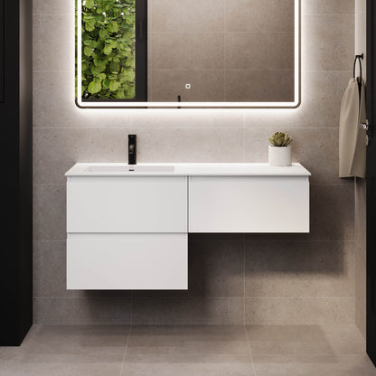 Badrumsmöbel med klassiska integrerade fronter - 80x46x57 cm - matt vit - tvättställ i solid surface - Sifjord
