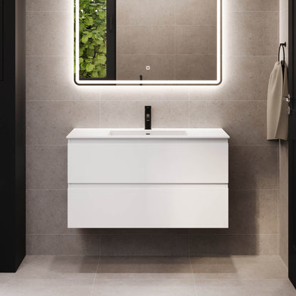 Badrumsmöbel med klassiska integrerade fronter - 80x46x57 cm - matt vit - tvättställ i solid surface - Sifjord