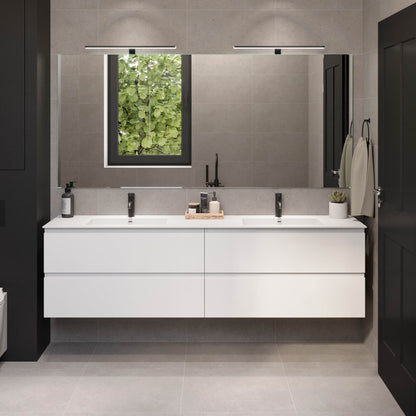 Badrumsmöbel med klassiska integrerade fronter - 80x46x57 cm - matt vit - tvättställ i solid surface - Sifjord
