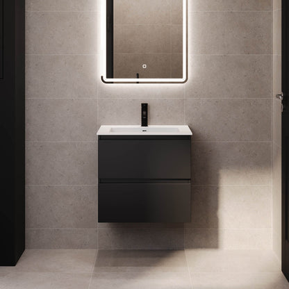 Badrumsmöbel med klassiska integrerade fronter - 80x46x57 cm - mattsvart - tvättställ i solid surface - Sifjord