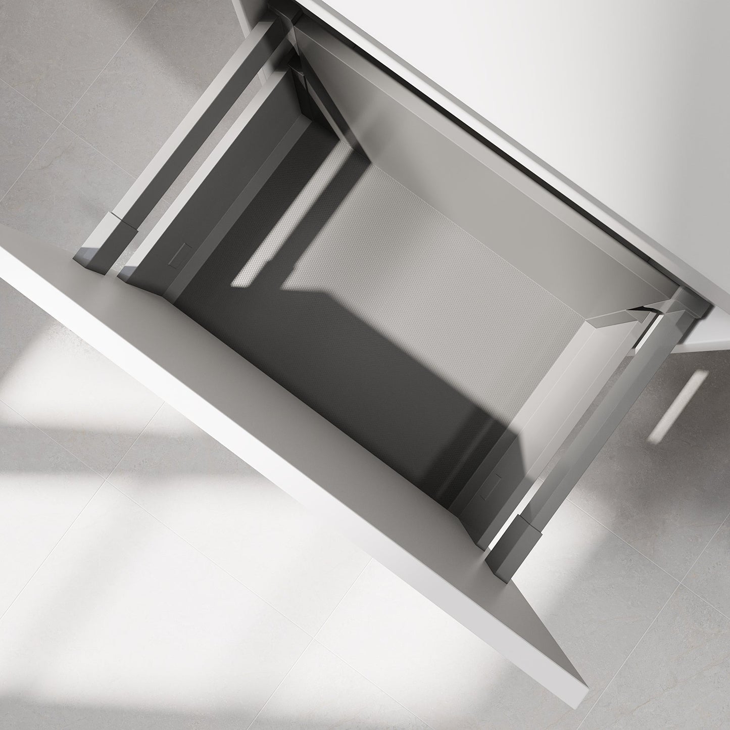 Badrumsmöbel med klassiska integrerade fronter - 95x46x55 cm - mattvit - vänstervänd tvättställ i solid surfacet - Sifjord
