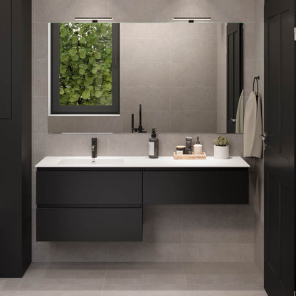 Badrumsmöbel med klassiska integrerade fronter - 95x46x55 cm - mattsvart - vänstervänd tvättställ i solid surface - Sifjord